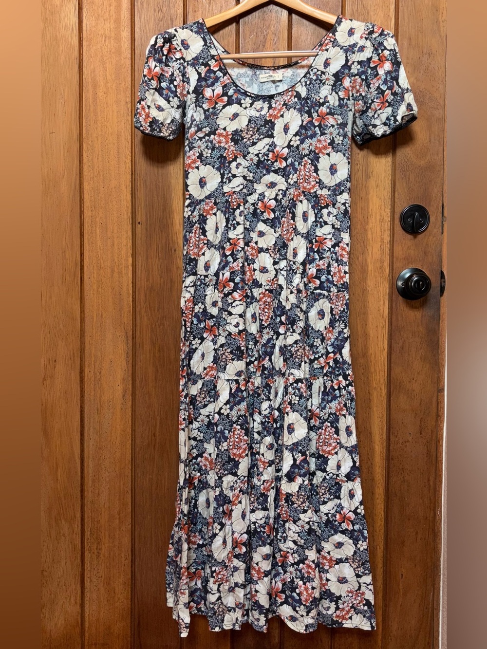 Natural Life Fall Floral Navy and Cream Maxi Dress